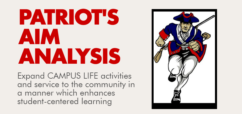 Patriot's Aim Analysis. Expand Campus Life activities and service to the community in a manner which enhances student-centered learning