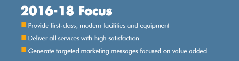 Focus. Provide first-class, modern facilities and equipment. Deliver all services with high satisfaction. Generate targeted marketing messages focused on value added.