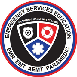 Emergency services shield with small icons for EMR, EMT, AEMT, and paramedic